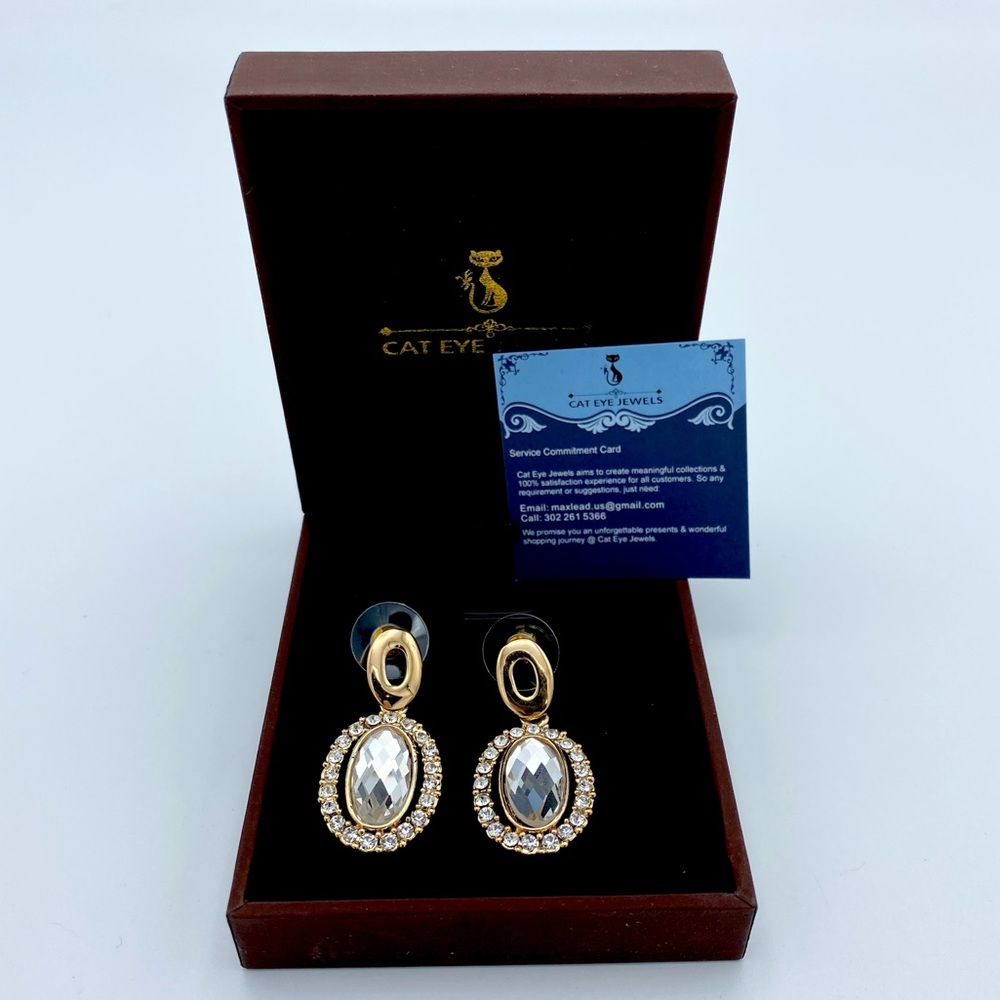 NEW Cat Eye Jewels Cubic Zirconia Dangle Stud Pierced Earrings